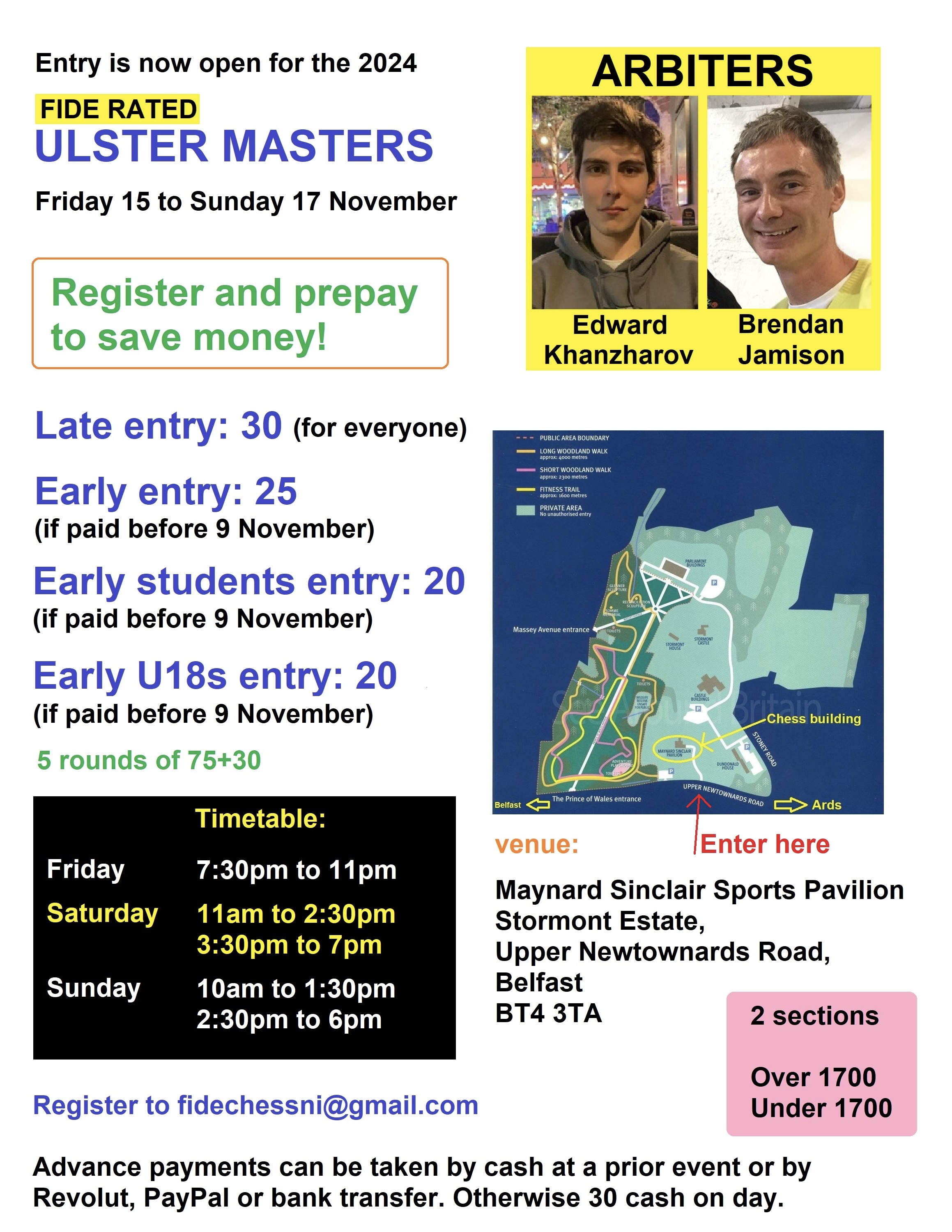 £750 Prize pot for Ulster Masters Friday 15th-Sunday 17th Nov. Not too late to enter.