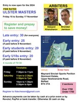 £750 Prize pot for Ulster Masters Friday 15th-Sunday 17th Nov. Not too late to enter.