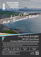 Exciting changes to the Sligo event in 2026. Now a multi-tournament chess festival. Save the dates in your calender Jan 30th to Feb 8th. 