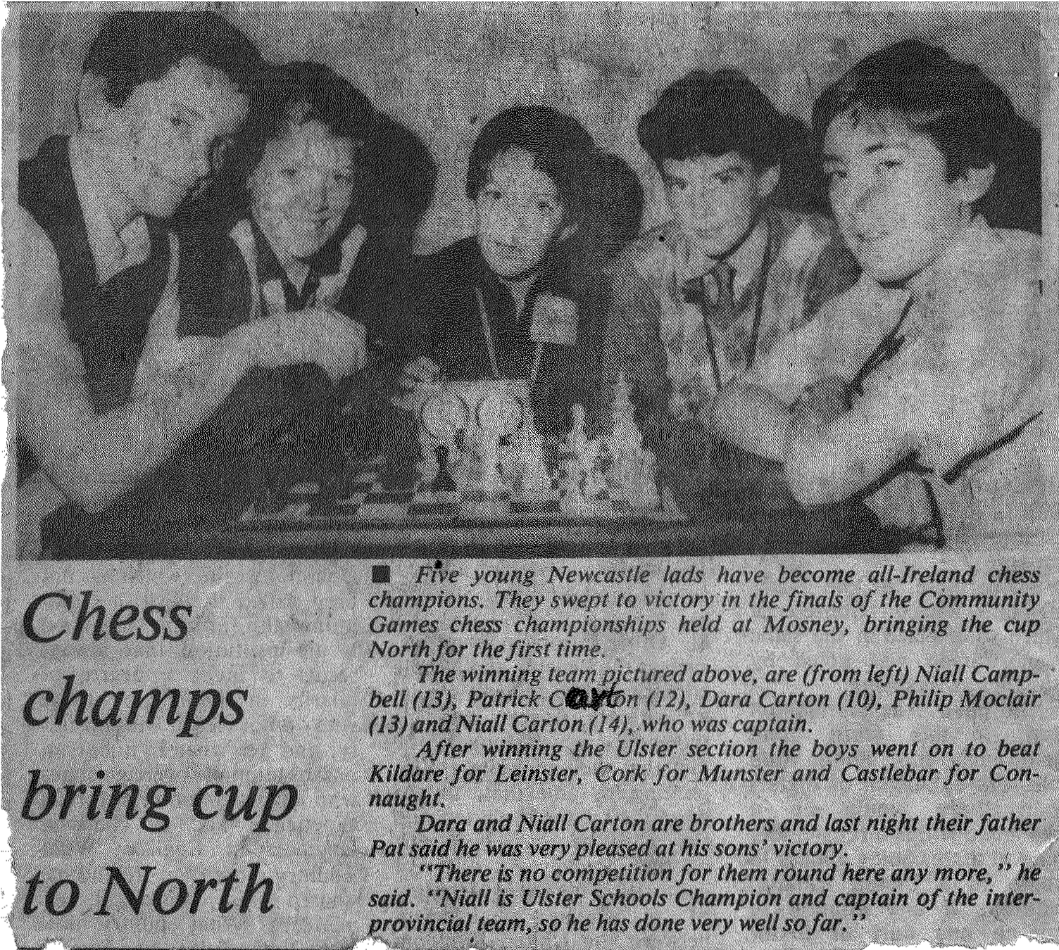 Article: Chess champs bring cup to North