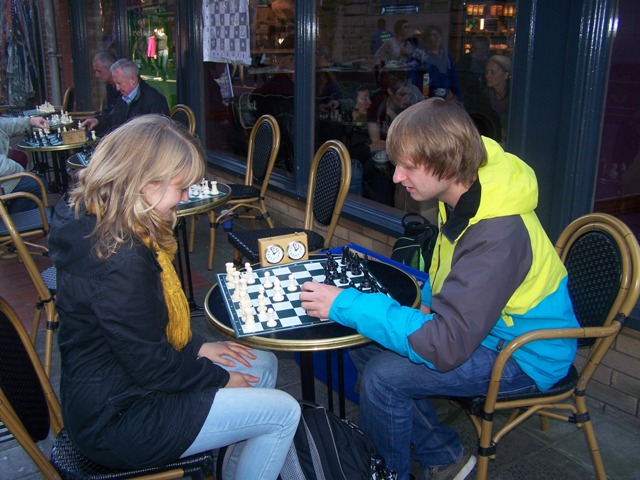 Enjoying a game of Chess at Cafe Nero, Belfast
