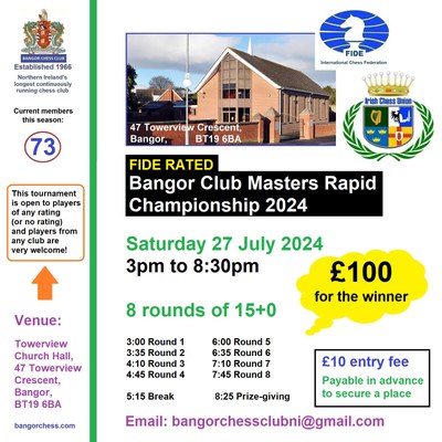FIDE-RATED Bangor Club Masters Rapid Championship 2024
