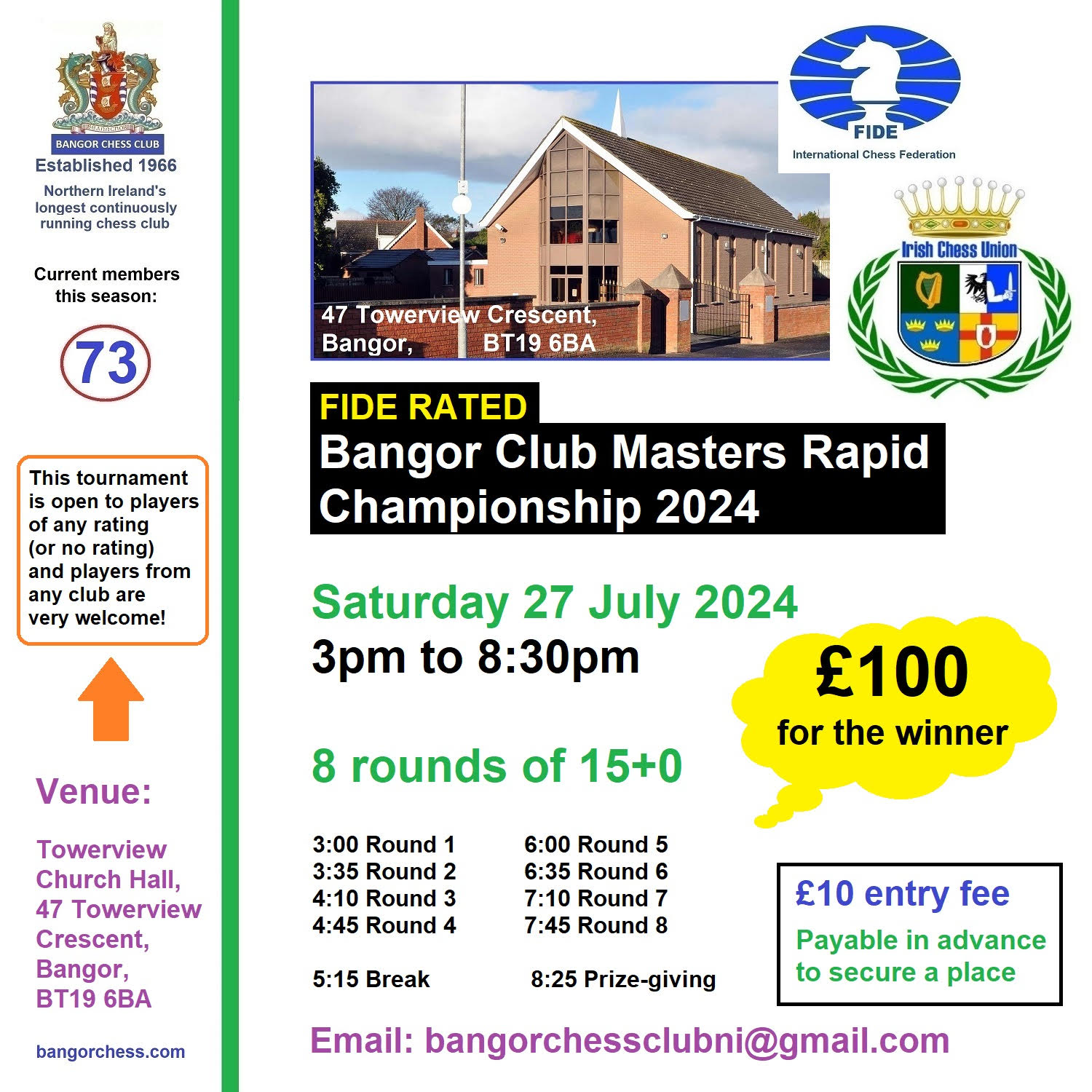 FIDE-RATED Bangor Club Masters Rapid Championship 2024