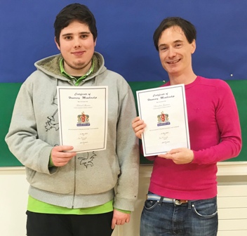 Michael Sheerin (left) and Brendan Jamison (right) with their certificates of honorary membership of Bangor Chess Club