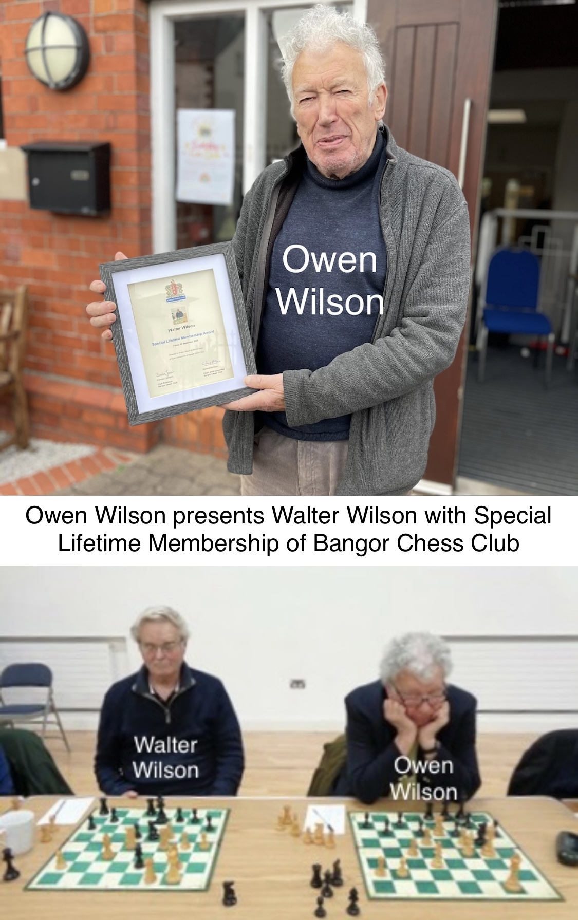 Walter Wilson awarded ‘Special Lifetime Membership’ of Bangor Chess Club.